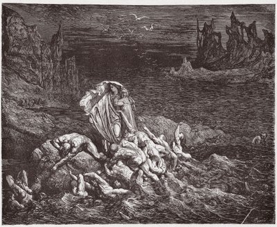 Die Göttliche Komödie, Inferno, Gesang 7: Virgil zeigt Dante die Seelen der Zornigen im Styx - von Dante Alighieri (1265-1321) - Illustration von Gustave Doré (1832-1883) von Gustave Dore