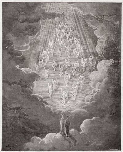 Die Göttliche Komödie, Paradiso, Gesang 21: Beatrice und Dante in der Sphäre des Saturn (Illustration von Gustave Doré) von Gustave Dore