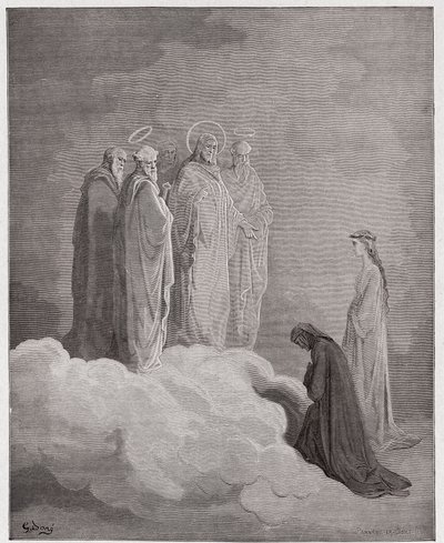 Die Göttliche Komödie, Paradiso, Gesang 26: St. Johannes prüft Dante über die Liebe - von Dante Alighieri (1265-1321) - Illustration von Gustave Doré (1832-1883) von Gustave Dore