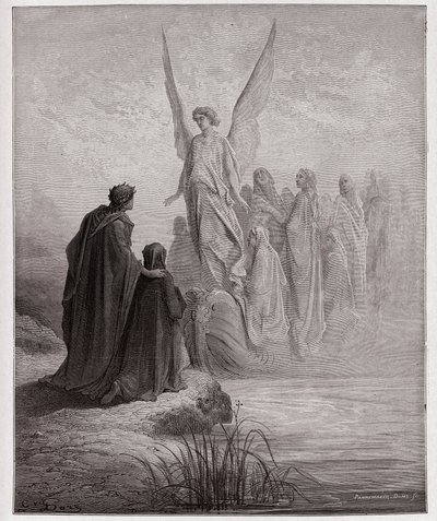 Die Göttliche Komödie, Purgatorio, Gesang 2: Der himmlische Pilot landet das Boot - von Dante Alighieri (1265-1321) - Illustration von Gustave Doré (1832-1883) von Gustave Dore