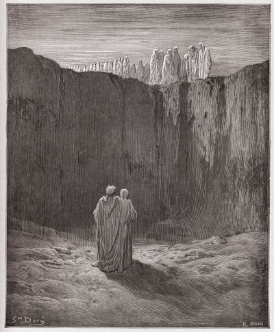 Die Göttliche Komödie (La Divina Commedia), Purgatorio, Gesang 3: Die Gesellschaft der Seelen auf der Klippe - von Dante Alighieri (1265-1321) - Illustration von Gustave Doré (1832-1883) von Gustave Dore