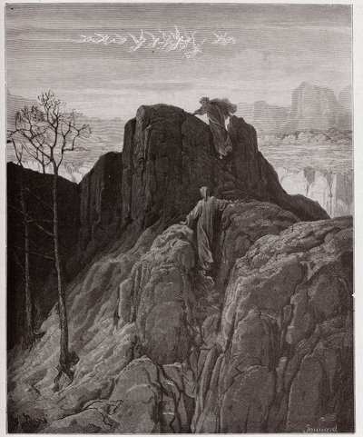 Die Göttliche Komödie, Purgatorio, Gesang 4: Virgil führt Dante den steilen Berg hinauf - von Dante Alighieri (1265-1321) - Illustration von Gustave Doré (1832-1883) von Gustave Dore
