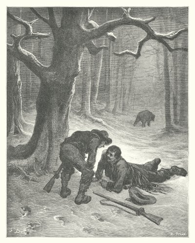 Die Fabeln von La Fontaine: Der Bär und die zwei Freunde (Gravur) von Gustave Dore
