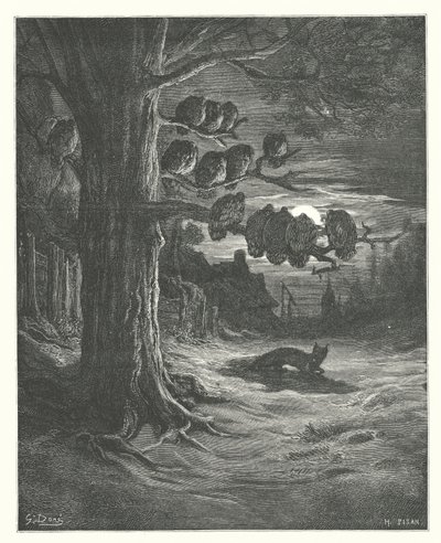 Die Fabeln von La Fontaine: Der Fuchs und die Truthähne von Gustave Dore