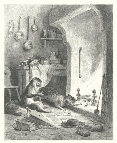 Die Fabeln von La Fontaine: Der Affe und die Katze von Gustave Dore