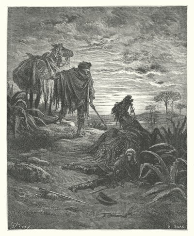 Die Fabeln von La Fontaine: Die zwei Maultiere (Gravur) von Gustave Dore
