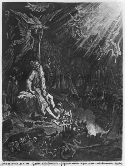 Der ewige Jude und das Jüngste Gericht, graviert von Félix Jean Gauchard (1825-72) von Gustave Dore