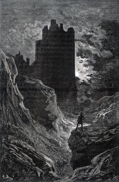 Das Schloss der Angst - Illustration der Angst von Gustave Doré, Gravur von Gustave Dore