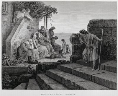 Die Rückkehr des verlorenen Sohnes, Illustration aus der Dore-Bibel von Gustave Dore