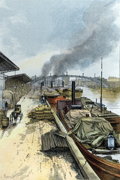 Ansicht des Canal de la Villette in Paris. Zeichnung von Gustave Fraipont (1849-1923) aus Saint-Juirs von Gustave Fraipont