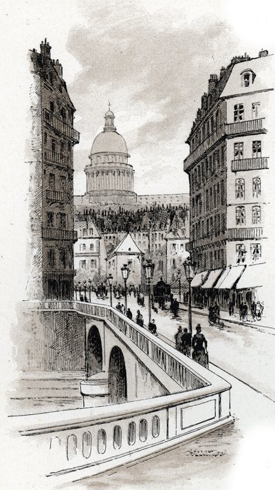 Ansicht der Rue de Bellay und der Kuppel des Pantheon, Paris Zeichnung von Gustave Fraipont (1849-1923) aus Saint-Juirs von Gustave Fraipont