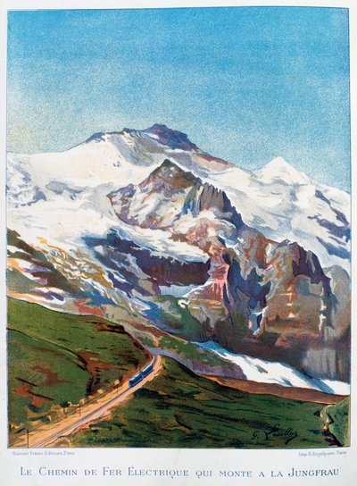 Die elektrische Eisenbahn zum Jungfraujoch, Schweizer Alpen von Gustave Francois Lasellaz