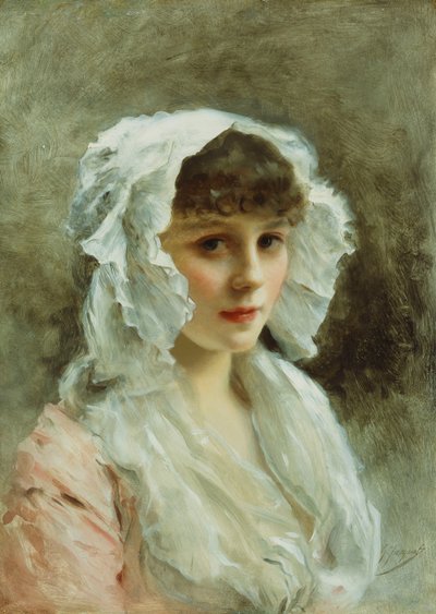 Porträt einer Dame mit weißer Haube von Gustave Jacquet