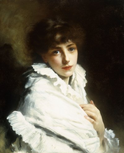 Porträt eines jungen Mädchens in Weiß von Gustave Jacquet