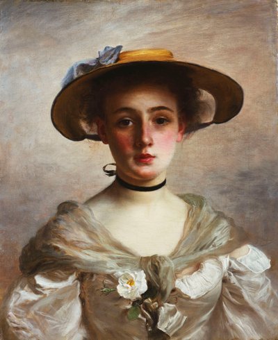 Porträt eines jungen Mädchens mit Strohhut von Gustave Jacquet