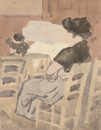 Eine Frau und ein junges Mädchen in einer Kircheninnenraum von Gwen John