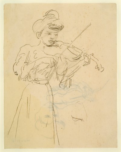 Frau steht und spielt Geige von Gwen John