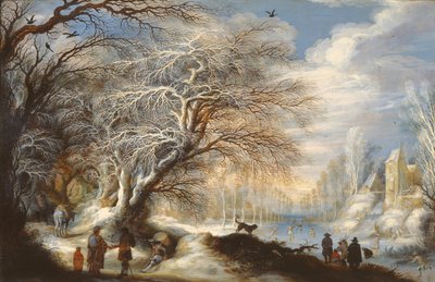 Schlittschuhläufer auf einem Kanal oder Winterlandschaft von Gysbrecht Lytens or Leytens