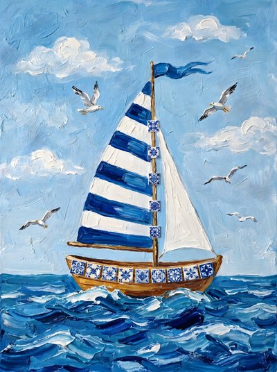 Gestreiftes Segelboot Blauer Ozean von HUGO