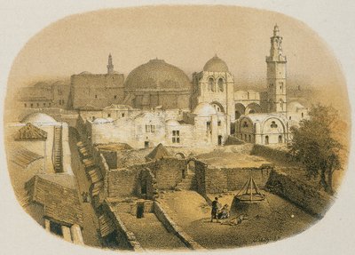 Kirche des Heiligen Grabes in Jerusalem. Radierung von Stelzner - Steinkopk J.F. Editore von H. Stelzner