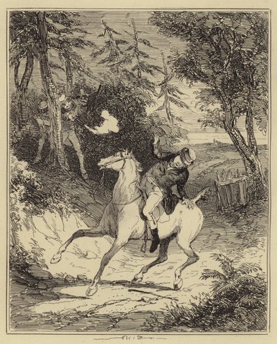 Die Ludditen erschießen Mr. Horsfall (Gravur) von Hablot Knight (1815 92) (after) Browne