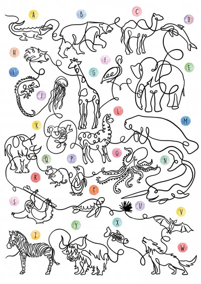 Tieralphabet Linienkunst von Hanna Lee Tidd