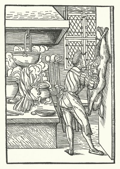 Ein Koch, der einen Hasen schlachtet (Gravur) von Hans (after) Burgkmair