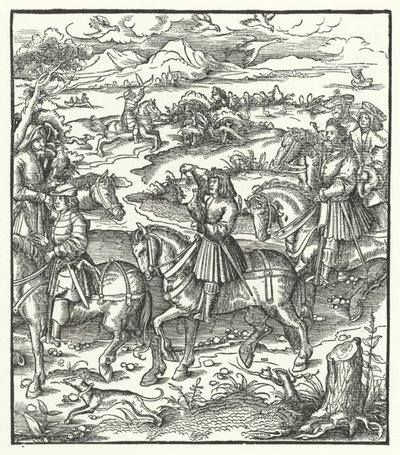 Erzherzog Maximilian von Österreich bei der Reiherjagd (Gravur) von Hans (after) Burgkmair
