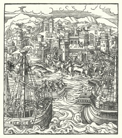 Friedrich III., Heiliger Römischer Kaiser, kommt mit seiner Braut Eleonore von Portugal in Rom an von Hans (after) Burgkmair