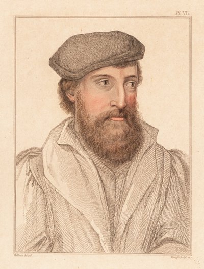 Porträt eines unbekannten Mannes, Hof von König Heinrich VIII., um 1532, 1812 (Gravur) von Hans (after) Holbein the Younger