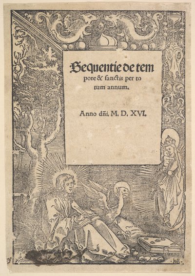 Johannes der Evangelist auf Patmos, Titelseite aus Hymni de tempore et de sanctis (1516) von Hans Baldung