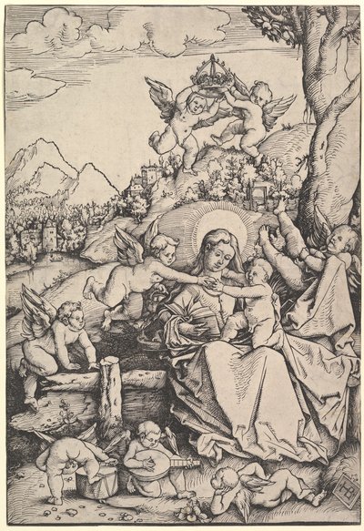 Die Jungfrau und das Kind mit acht Engeln in einer Landschaft, 1511 von Hans Baldung