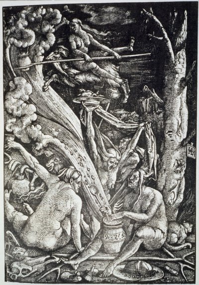 Die Hexen beim Sabbat, nach Hans Baldung Grien, illustriert in einer Geschichte der Magie, veröffentlicht Ende des 19. Jahrhunderts von Hans Baldung Grien