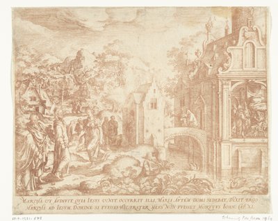 Christus kommt zum Haus von Lazarus, Marta und Maria Magdalena von Hans Bol