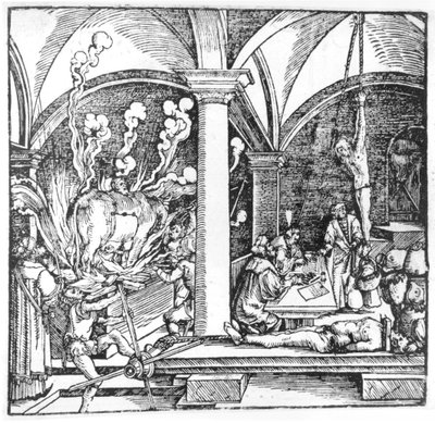 Das Verhör, Illustration aus einem Buch von Cicero Teutsch, Augsburg, 1533 von Hans Burgkmair
