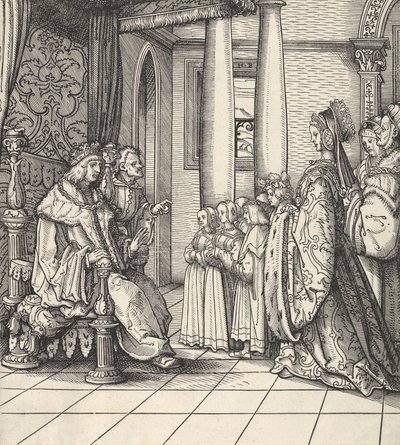 Der Weiße König empfängt seine Tochter Margarete und die Kinder von König Philipp, aus Der Weisskunig, 1514-16 von Hans Burgkmair