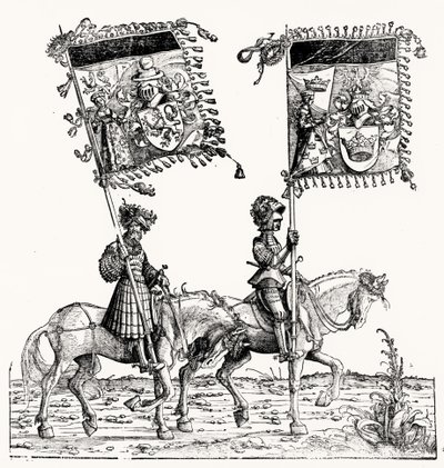 Zwei berittene Ritter aus Maximilians Triumphzug, ca. 1516-18 von Hans Burgkmair
