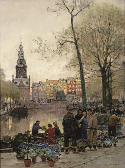 Blumenmarkt in Amsterdam, die Munt im Hintergrund von Hans Herrmann or Herman