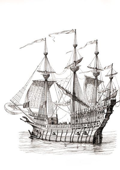 Kriegsschiff, das König Heinrich VIII. zum Feld des Goldenen Tuchs brachte, ca. 1880 von Hans Holbein der Jüngere