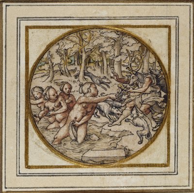 Diana und Actaeon - Entwurf für ein Anhänger oder Hutabzeichen, ca. 1532-43 von Hans Holbein der Jüngere