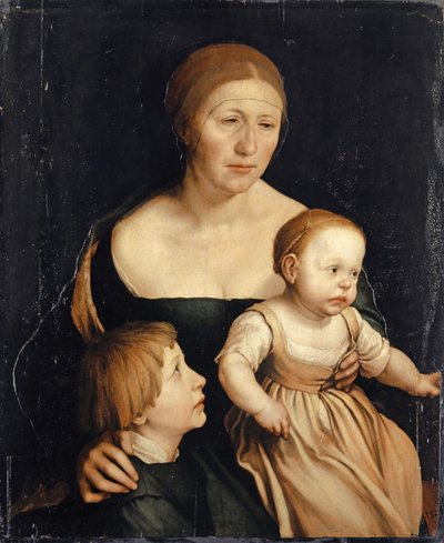 Porträt der Frau des Künstlers mit den beiden älteren Kindern, 1528-29 von Hans Holbein der Jüngere