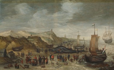 Ein Pottwal, der am 28. Dezember 1614 am Strand von Noordwijk angespült wurde von Hans I Savery