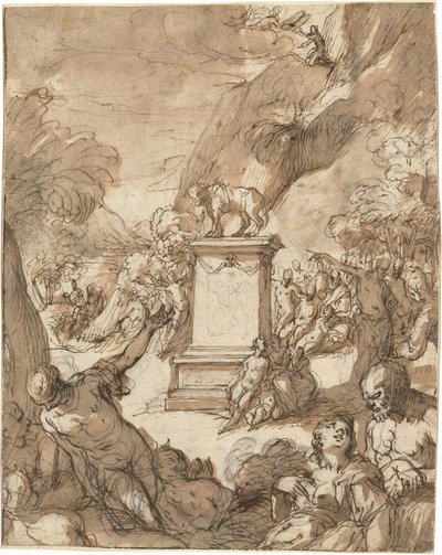Die Anbetung des Goldenen Kalbs von Hans I or Johann Rottenhammer