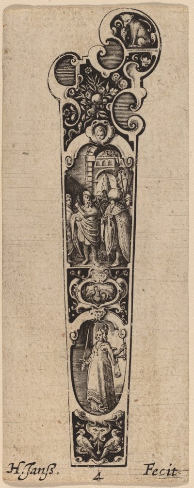 Griff für Messer oder Gabel, verziert mit Figuren von Hans Janssen