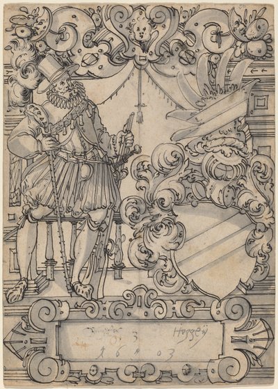 Ein Stifter mit einem Wappen (Schildbegleiter und Wappenschild mit Schrägbalken) von Hans Jegli II