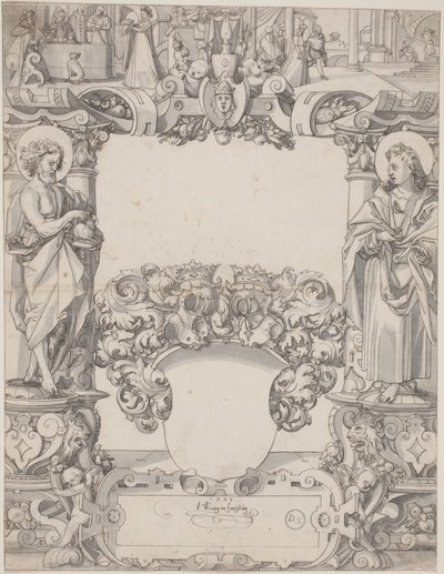 Glasdesign mit Johannes dem Täufer und Johannes dem Evangelisten von Hans Kaspar Lang the Elder