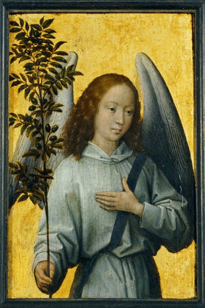 Engel mit einem Olivenzweig, Symbol des Göttlichen Friedens von Hans Memling