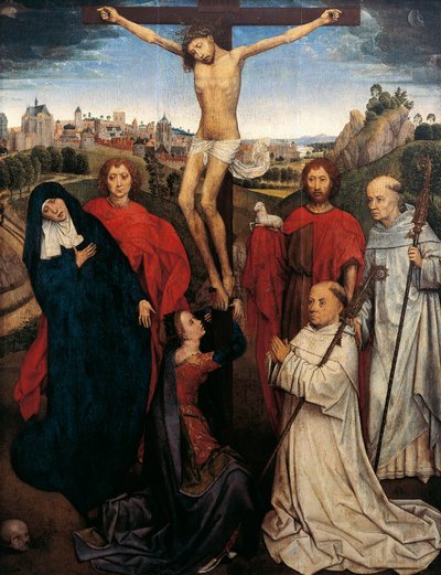 Kreuzigung, Mittelteil des Triptychons von Jan Crabbe, ca. 1470 von Hans Memling