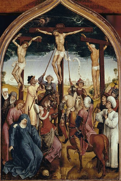 Kreuzigung, rechter Teil des Diptychons von Jeanne de France von Hans Memling