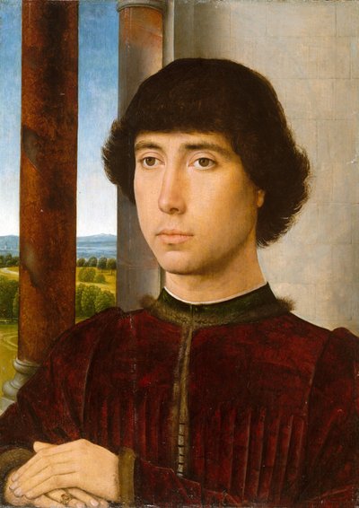 Porträt eines Mannes an einer Loggia von Hans Memling